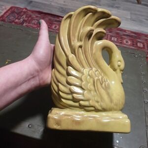 Vintage MCM Gonder Original Pottery Green Ceramic Swan Planter 10" Vase 40s USA